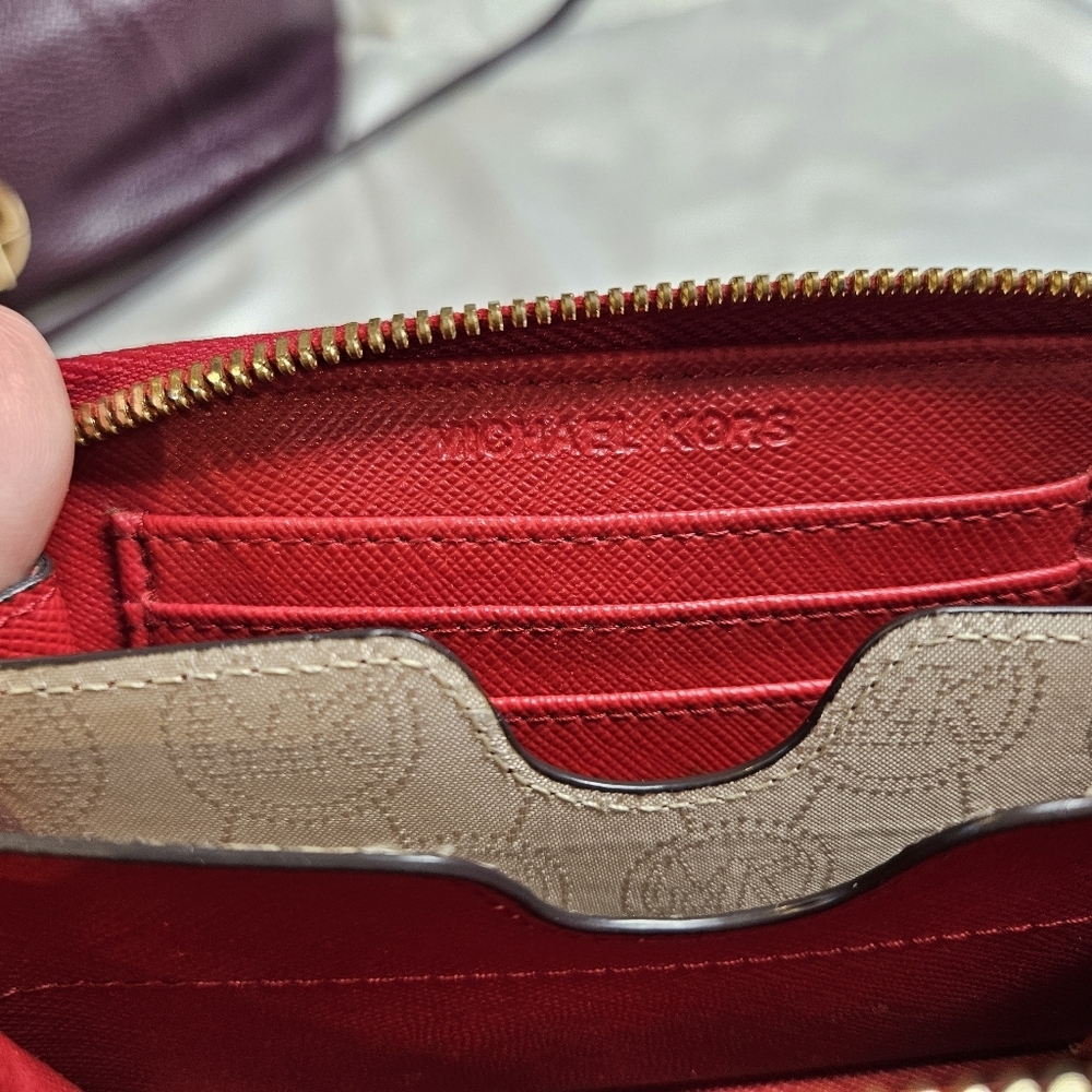 Michael Kors Red Ostrich Leather Zip Around Wristlet - Picture 4 of 7